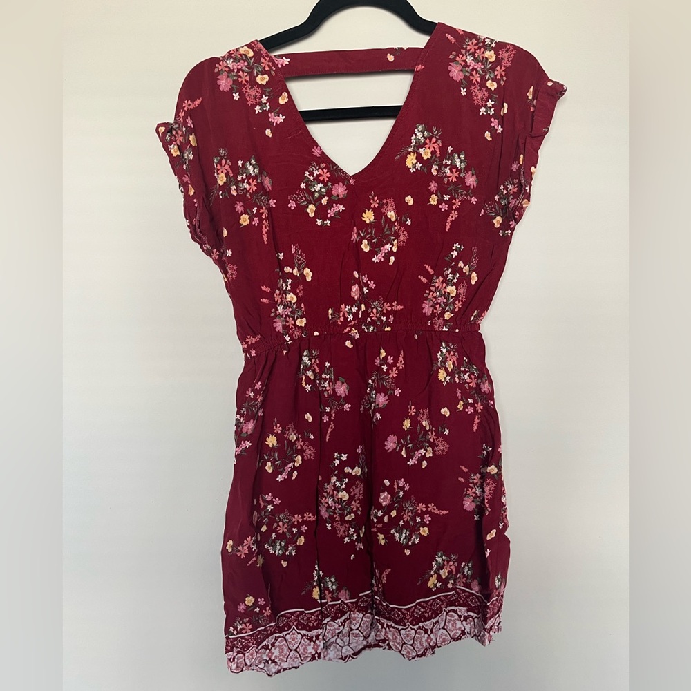 Pink Rose Burgundy Floral Dress